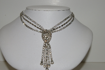 +MBA #E47-001   "Vintage Plated Silver Clear Crystal Rhinestone Necklace"