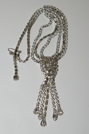 +MBA #E47-001   "Vintage Plated Silver Clear Crystal Rhinestone Necklace"