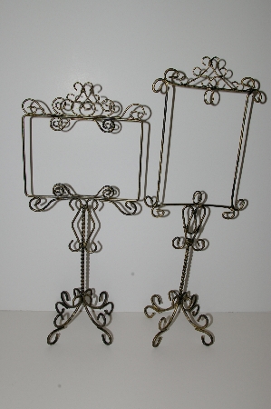 +MBA #E47-150  "Set Of 2 Vintage Black Wire With Gold Brushing Photo Stands"