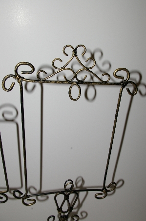 +MBA #E47-150  "Set Of 2 Vintage Black Wire With Gold Brushing Photo Stands"
