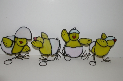 +MBA #E47-155  "Set Of 4 Stained Glass "Chick" Suncatchers"