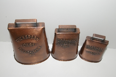 +MBA #E47-135   "Set Of 3 Antique Copper Finish Cow Bells"