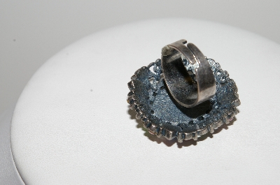 **MBA #E47-181   "Vintage Antiqued Silvertone Multi Colored Rhinestone Ring"
