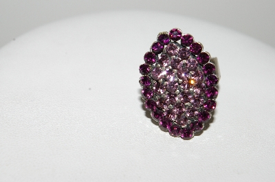 **MBA #E47-186   "Vintage Antiqued Silvertone Purple & Lavender Crystal Rhinestone Ring"