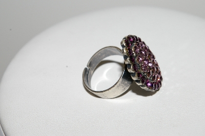 **MBA #E47-186   "Vintage Antiqued Silvertone Purple & Lavender Crystal Rhinestone Ring"