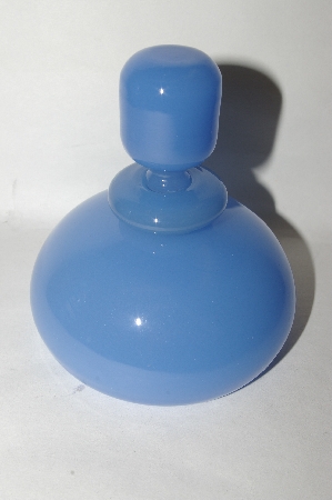 +MBA #89-059   "Set Of 2 Blue Milk Glass Bottles With Glass Stoppers"