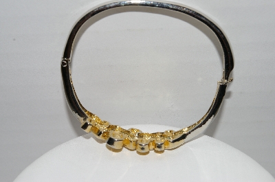 +MBA #91-221   "Vintage Gold Plated Two Tone Hinged Bangle Bracelet"