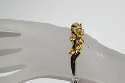 +MBA #91-221   "Vintage Gold Plated Two Tone Hinged Bangle Bracelet"