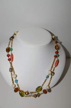 +MBA #91-112   "Vintage Goldtone Glass, Metal & Acrylic Bead Necklace"