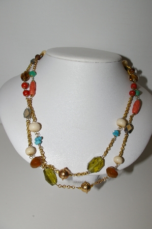 +MBA #91-112   "Vintage Goldtone Glass, Metal & Acrylic Bead Necklace"