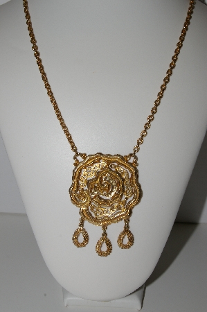 +MBA #91-040   "Vintage Gold Plated Fancy Rose Necklace"