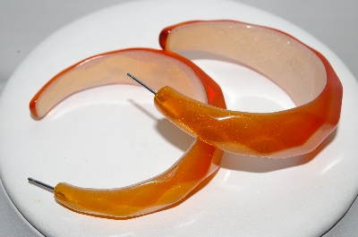 +MBA #91-009   "Vintage Large Lucite Orange 3/4 Hoop Pierced Earrings"