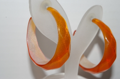 +MBA #91-009   "Vintage Large Lucite Orange 3/4 Hoop Pierced Earrings"