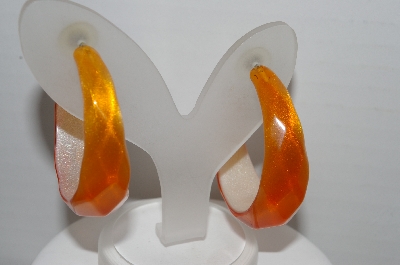 +MBA #91-009   "Vintage Large Lucite Orange 3/4 Hoop Pierced Earrings"