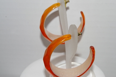 +MBA #91-009   "Vintage Large Lucite Orange 3/4 Hoop Pierced Earrings"