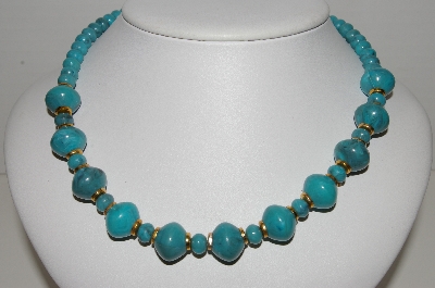 +MBA #91-073   "Vintage Turquoise Colored Acrylic Bead Necklace"