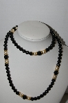 +MBA #91-076   "Napier Black Acrylic  Bead & Faux Pearl Necklace"