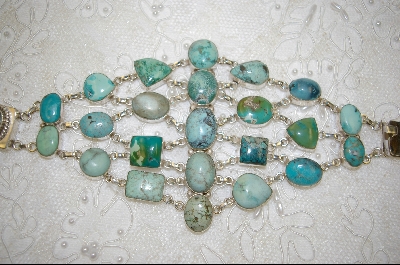 +MBA #S19-0293   " 24 Stone Blue & Green Turquoise Bracelet