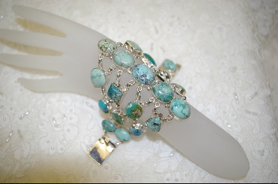 +MBA #S19-0293   " 24 Stone Blue & Green Turquoise Bracelet