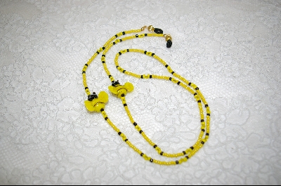 +MBA #6578  "Lamp Work Glass Bumble Bees With Yellow & Black Glass Beads