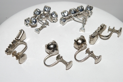 +MBA #91-183  "Vintage Lot Of 3 Pairs Of Clear Crystal Rhinestone Earrings"
