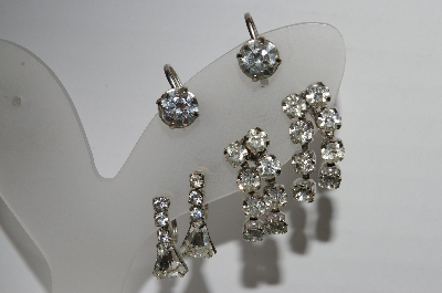 +MBA #91-183  "Vintage Lot Of 3 Pairs Of Clear Crystal Rhinestone Earrings"