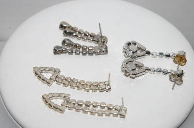 +MBA #91-157   "Vintage Lot Of (3) Pairs Of Clear Crystal Rhinestone Pierced Earrings"