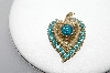 +MBA #91-002   "Vintage Goldtone Blue Rhinestone & Faux Pearl Heart Pin"