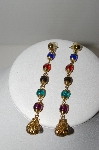+MBA #91-108   "Vintage Gold Plated Multi Colored Acrylic bead Drop Earrings"