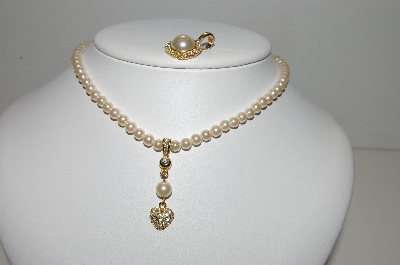+MBA #91-196    "Roman Gold Tone Faux Pearl Necklace With 2 Enhacers"