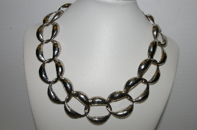 +MBA #81-042  MBA #91-042   "Large Vintage Silvertone Hammered Look Link Necklace"