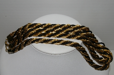 +MBA #91-066   "Vintage Black Silk Cord & Gold Plated Twisted Rope Necklace"