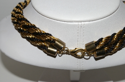 +MBA #91-066   "Vintage Black Silk Cord & Gold Plated Twisted Rope Necklace"