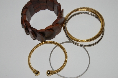 +MBA #91-107   "Vintage Lot Of 1 Wooden & 2 Metal Bangle Bracelets"