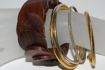 +MBA #91-107   "Vintage Lot Of 1 Wooden & 2 Metal Bangle Bracelets"