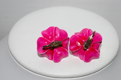 +MBA #91-184   "Vintage Pink Enameled Rose Clip On Earrings"