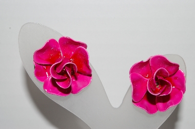 +MBA #91-184   "Vintage Pink Enameled Rose Clip On Earrings"