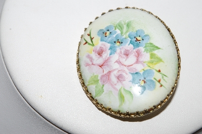 +MBA #91-010   "Vintage Hand Painted Porcelain  Rose Pin"