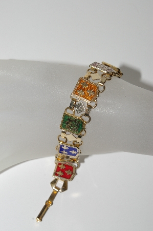 +MBA #91-089   "Vintage 9 Enameled Shields Of France Bracelet"