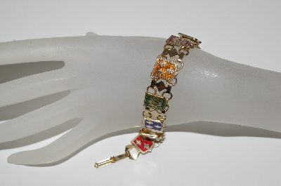 +MBA #91-089   "Vintage 9 Enameled Shields Of France Bracelet"