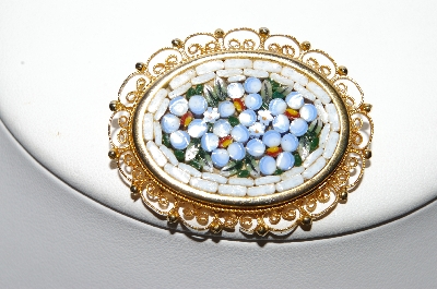 +MBA #91-154   "Vintage Made In  Italy  Terrerae Glass Tile Mosiac Flower Pin" 