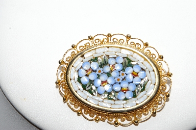 +MBA #91-154   "Vintage Made In  Italy  Terrerae Glass Tile Mosiac Flower Pin" 