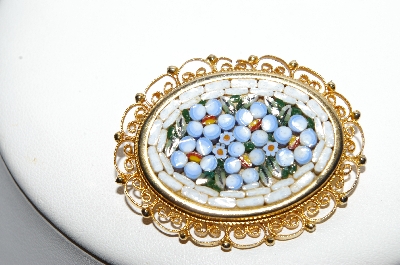 +MBA #91-154   "Vintage Made In  Italy  Terrerae Glass Tile Mosiac Flower Pin" 