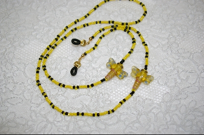 +MBA #6569    "Lamp Work Glass Dragonflys With Yellow & Blacks Beads