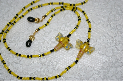 +MBA #6569    "Lamp Work Glass Dragonflys With Yellow & Blacks Beads