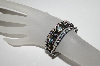 +MBA #91-134   "Vintage Set Of 3 Gun Metal Grey  AB Crystal Stretch Bracelets"