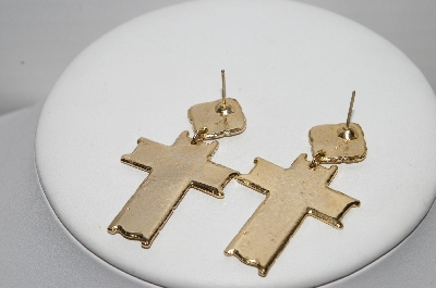 +MBA #91-100   "Vintage Gold Plated Fancy Cross Pierced Earrings"
