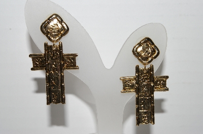 +MBA #91-100   "Vintage Gold Plated Fancy Cross Pierced Earrings"