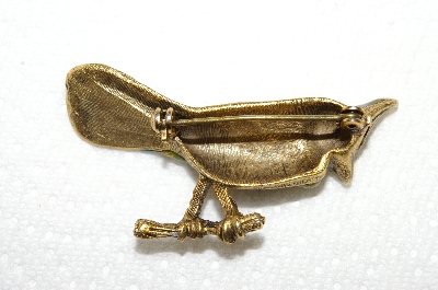**MBA #E48-006   "Vintage Antiqued Gold Tone Enameled Bird Pin"