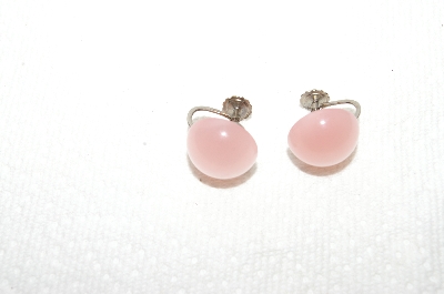 +MBA #E48-224   "Vintage Silvertone Pink Lucite Screw Back Earrings"